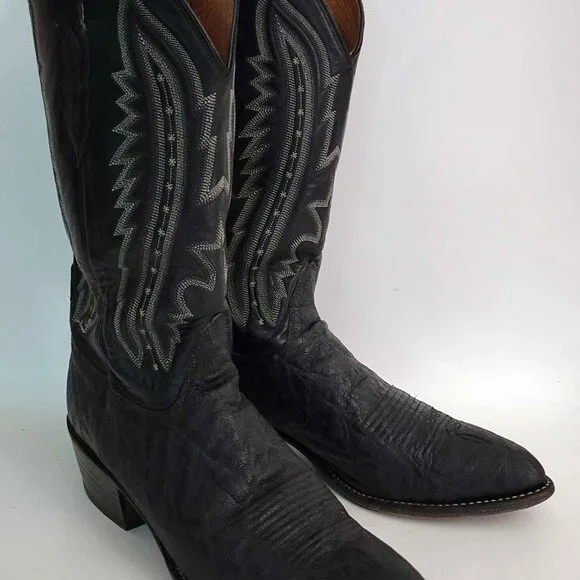 Lucchese 2000 Black Exotic Elephant Skin Leather Cowboy Western Boots Men's 11 B - Picture 9 of 9